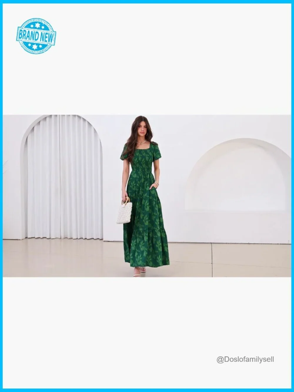 Boho Maxi Dress Floral Square Neck Smocked Bodice Flowy Tiered Summer - Picture 7 of 7